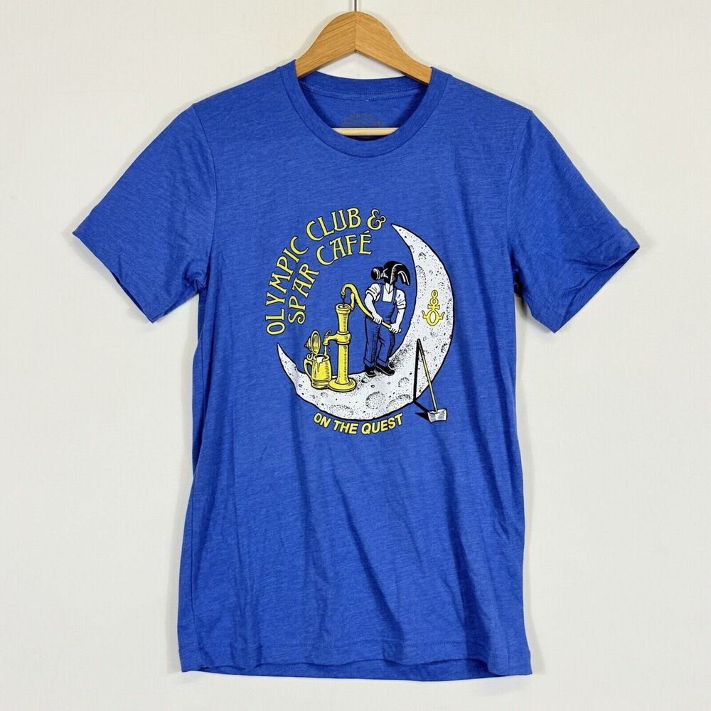 McMenamins PNW Adult Small T-Shirt Blue Olympic Club Spar Cafe Whimsical Artsy‎